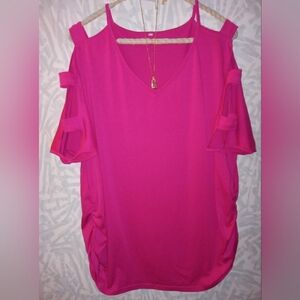 Women's, Cold Shoulder, Tee, size 2X, Color pink 🩷